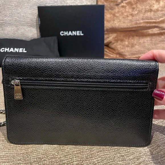 Chanel Black Pebbled Leather Wallet on a Chain - Picture 7 of 13